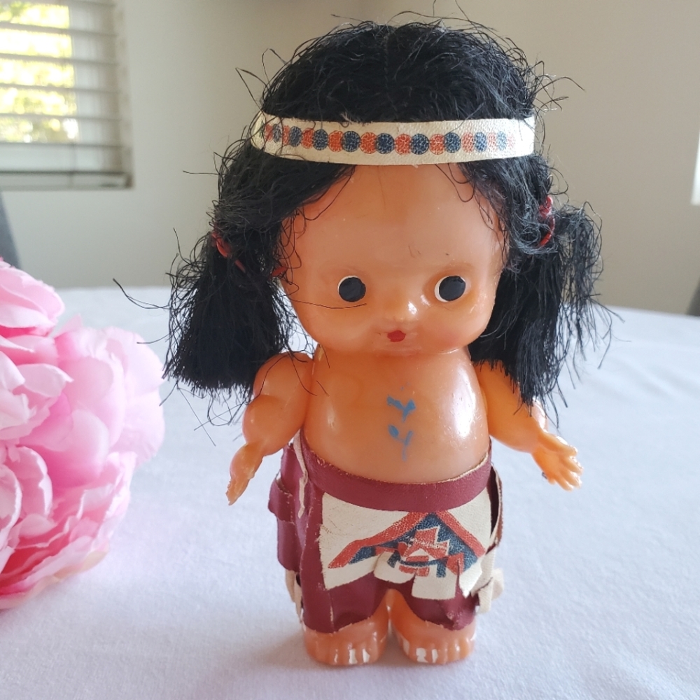 Vintage Native American Celluloid Doll Kewpie Indigenous - Picture 2 of 7